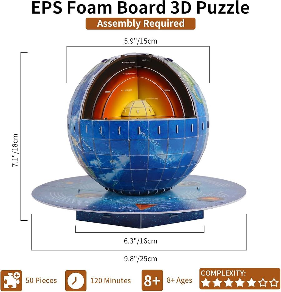Size reference: a 15 cm (5.9 inch) sphere on a 25 cm (9.8 inch) base